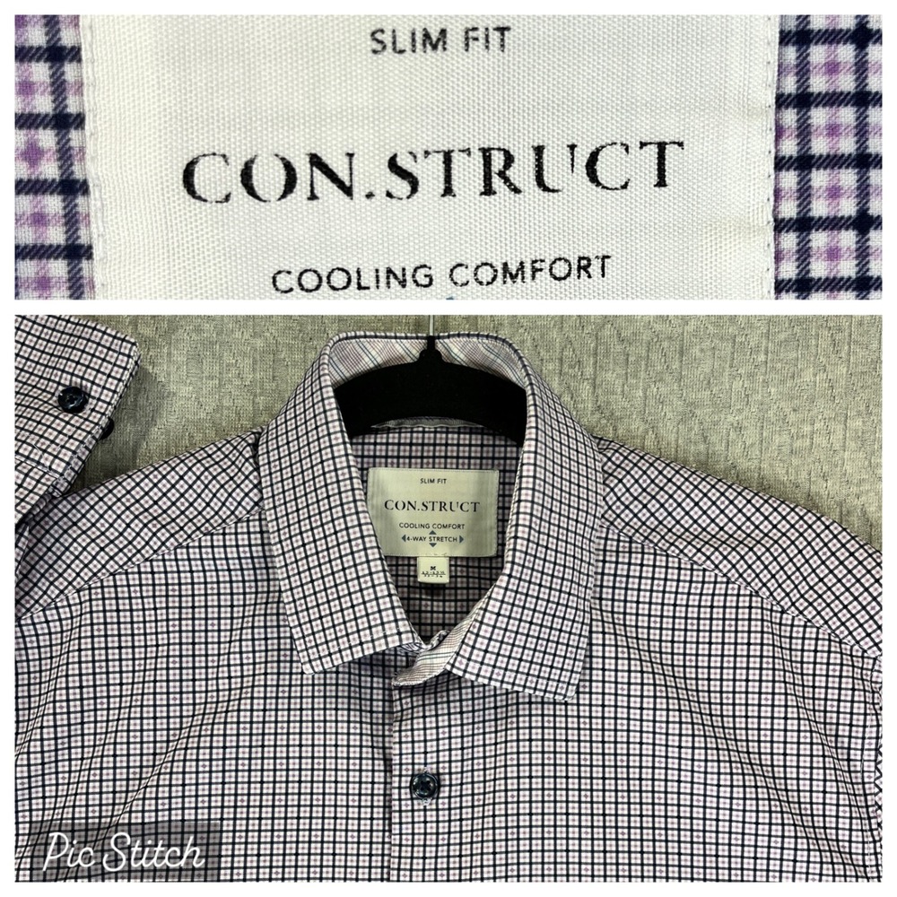 CONSTRUCT Tattersall Check Slim Fit Comfort Dress‎ Shirt Men M long sleeve